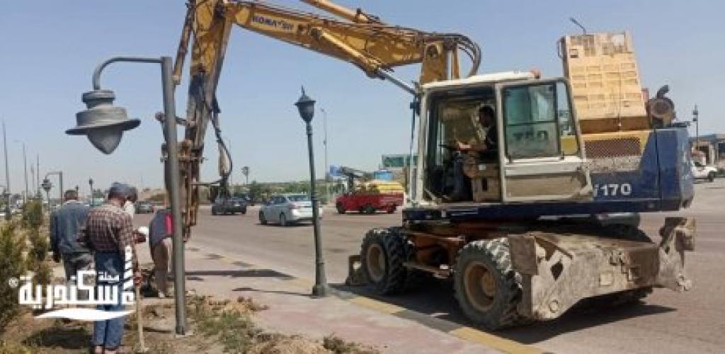 رئيس حي العامرية أول تتابع أعمال تطوير ورفع كفاءه الجزيرة الوسطي ونافورة بوابة الرسوم بالطريق الصحراوي