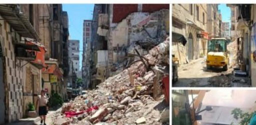 حي وسط...رفع مخلفات الرديم والاتربة من شارع سيدي الصوري بالعطارين وفتح الشارع أمام المارة وحركة المرور