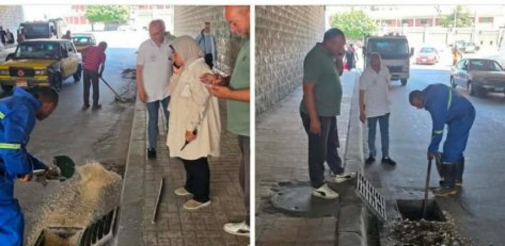 متابعة ميدانية لتطهير الشنايش أسفل كوبري منشا بمحرم بك استعداداً لفصل الشتاء