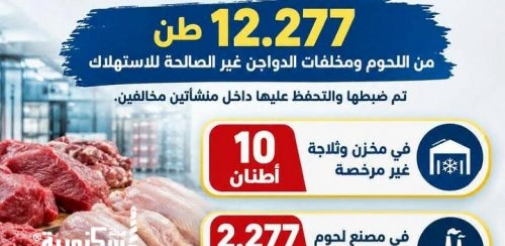 ضبط 12.2 طن لحوم ومخلفات دواجن غير صالحة للاستهلاك في حملات تمويلية بالإسكندرية