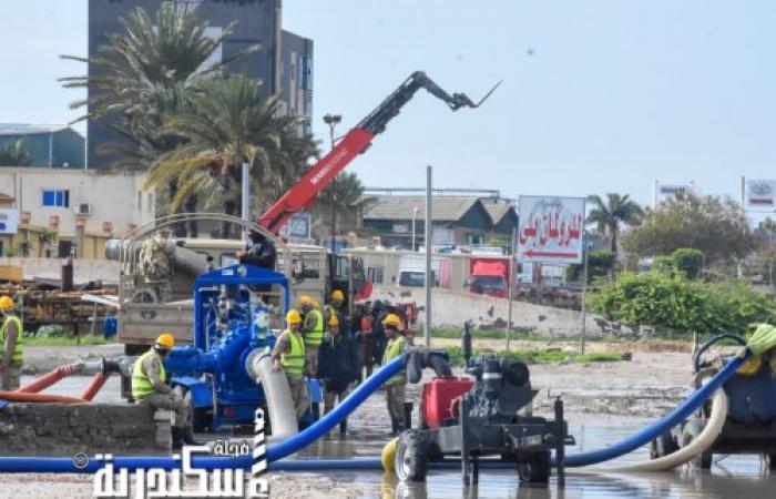 محافظ الإسكندرية يتفقد تصريف مياه الأمطار بالطريق الصحراوي أمام قرية الجراري و أمام مسجد الفرقان بالعامرية أول خلال نوة الأمطار