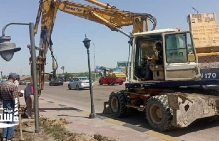 رئيس حي العامرية أول تتابع أعمال تطوير ورفع كفاءه الجزيرة الوسطي ونافورة بوابة الرسوم بالطريق الصحراوي
