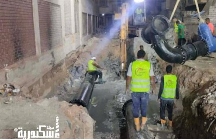 صرف صحي الإسكندرية" تواصل أعمال رفع كفاءة خط طرد محطة "طلعت مصطفى" بالهانوفيل