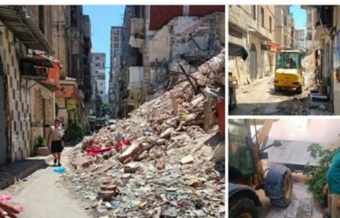 حي وسط...رفع مخلفات الرديم والاتربة من شارع سيدي الصوري بالعطارين وفتح الشارع أمام المارة وحركة المرور