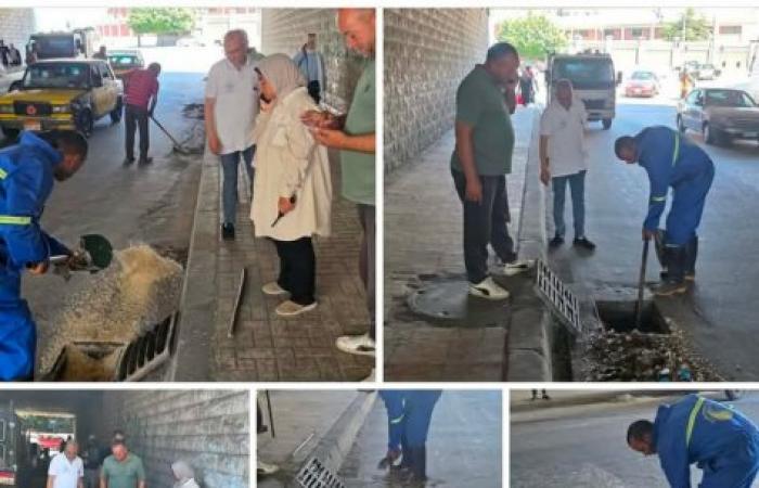 متابعة ميدانية لتطهير الشنايش أسفل كوبري منشا بمحرم بك استعداداً لفصل الشتاء